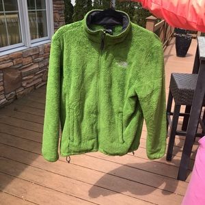 Green fuzzy North Face Jacket